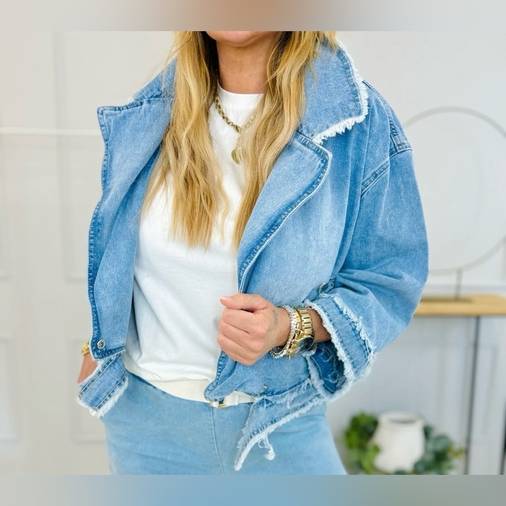 Blue Denim Jacket with Silver Button Details